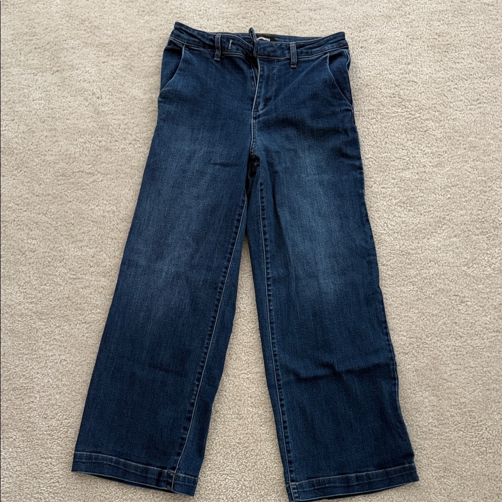 Express Dark Blue Flare & Wide Leg Jeans
